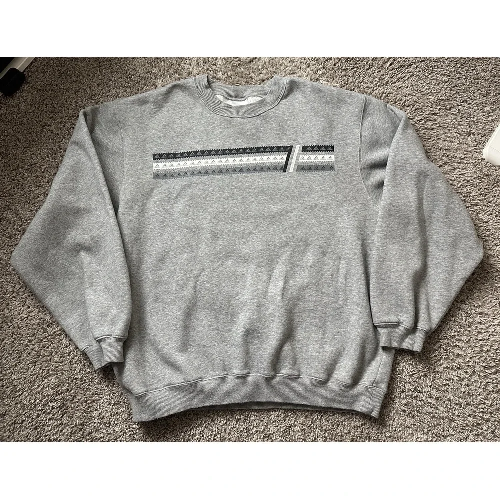 VTG Adidas Sweatshirt Mens Large Gray Crew Neck Three 3‎ Stripe